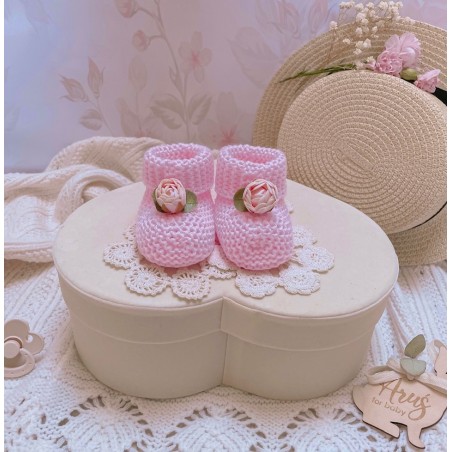 Sweterkowe skarpetki/ buciki Eternal Roses pastelowy róż